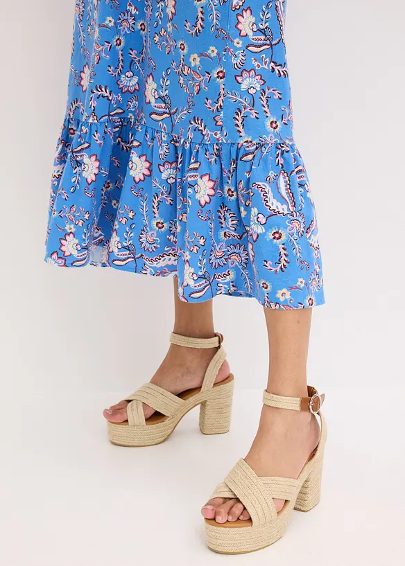 Robe imprimée à fines bretelles en lin mélangé, bonprix