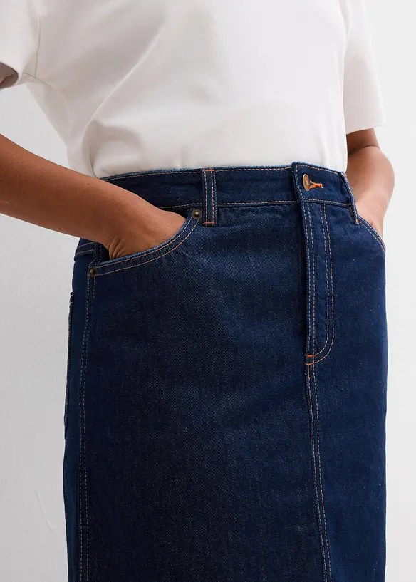 Jupe midi en jean, peu extensible, bonprix