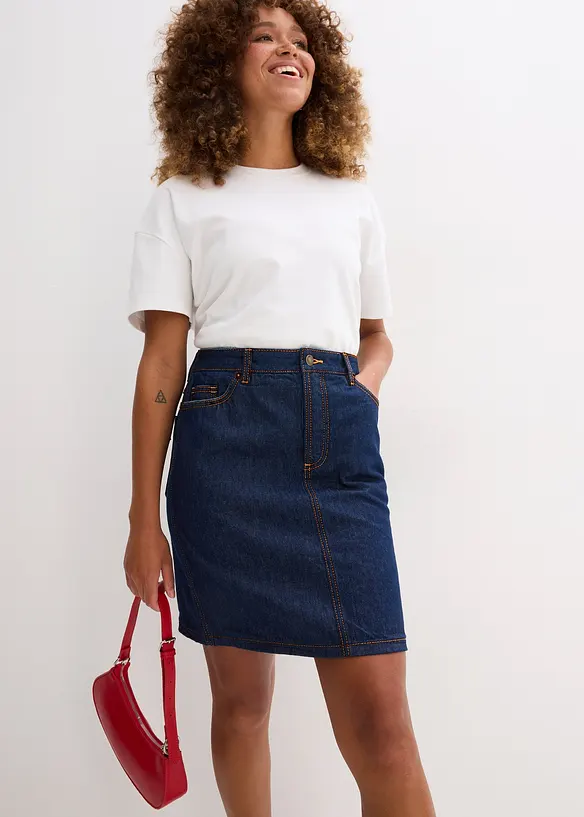 Jupe midi en jean, peu extensible, bonprix