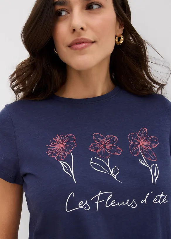 Lot de 2 T-shirts basiques avec imprimé, bonprix