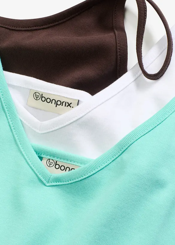Lot de 3 tops à fines bretelles 100% coton, bonprix