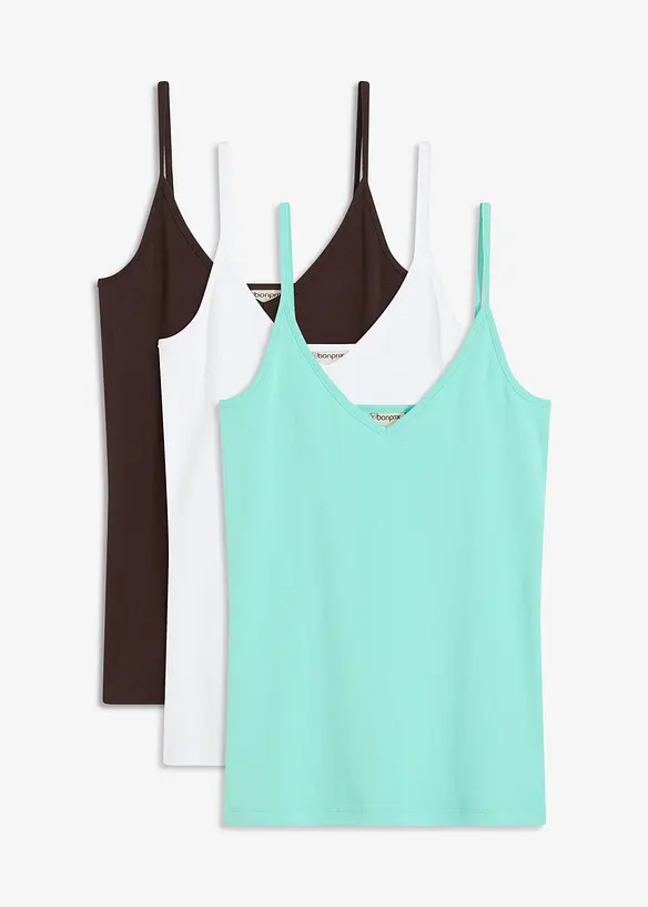Lot de 3 tops à fines bretelles 100% coton, bonprix
