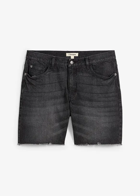 Bermuda en jean extensible à finitions effilochées, loose, bonprix