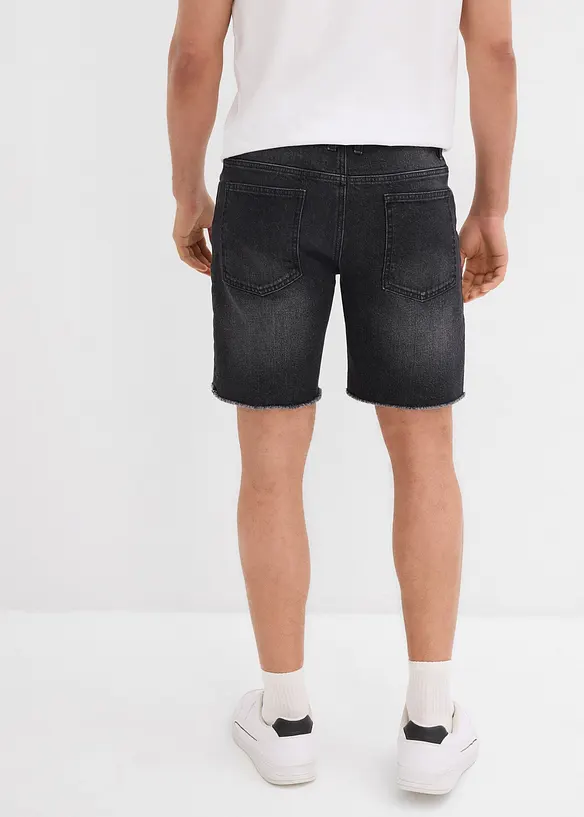 Bermuda en jean extensible à finitions effilochées, loose, bonprix