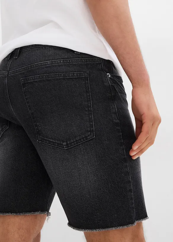 Bermuda en jean extensible à finitions effilochées, loose, bonprix