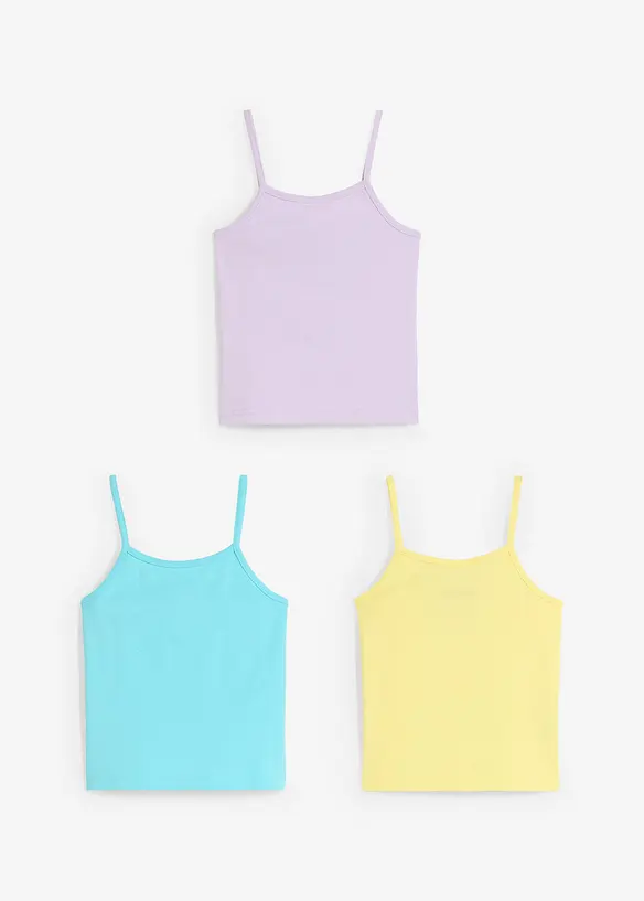 Lot de 3 tops à fines bretelles 100% coton, bonprix