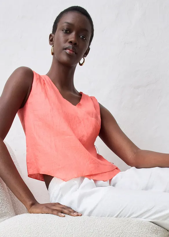 Blouse sans manches 100 % lin à encolure croisée, bonprix