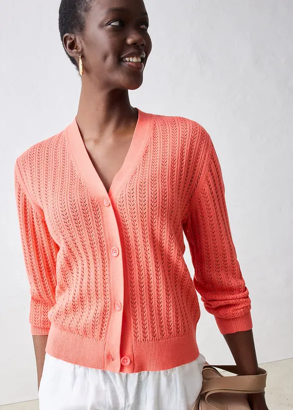 Ajour-Strickjacke mit Leinenanteil, bonprix
