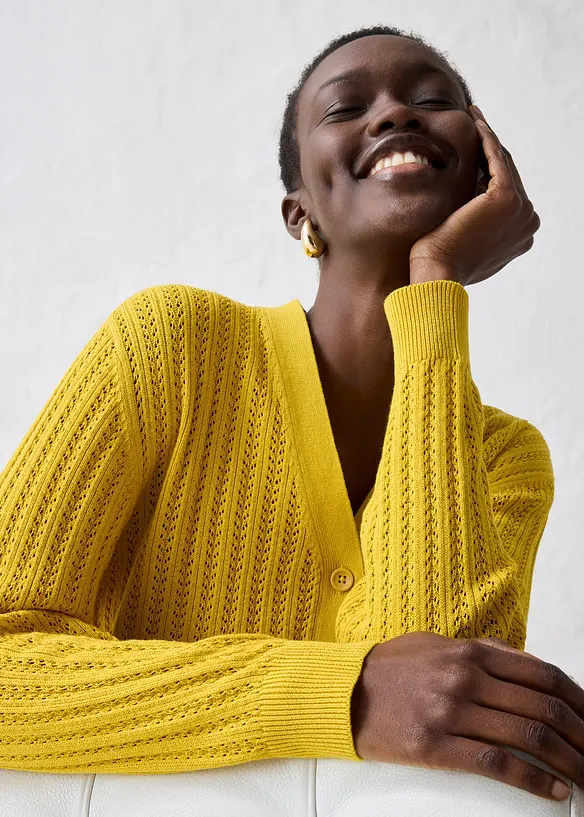 Gilet en maille ajourée avec lin, bonprix