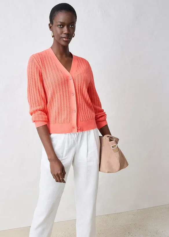 Ajour-Strickjacke mit Leinenanteil, bonprix