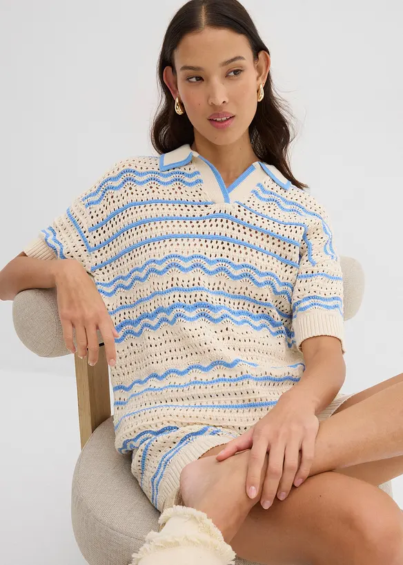 T-shirt oversize en maille légère coton et lin, bonprix