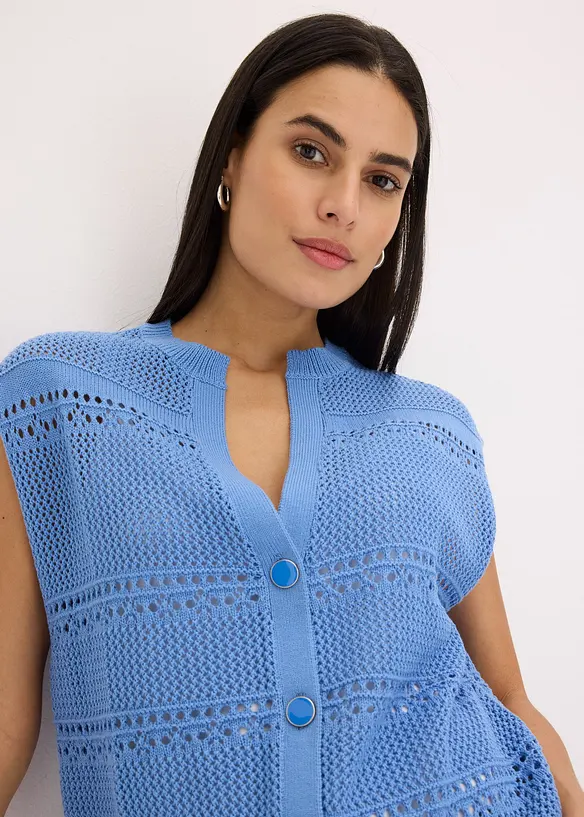 Gilet manches courtes en maille ajourée, bonprix