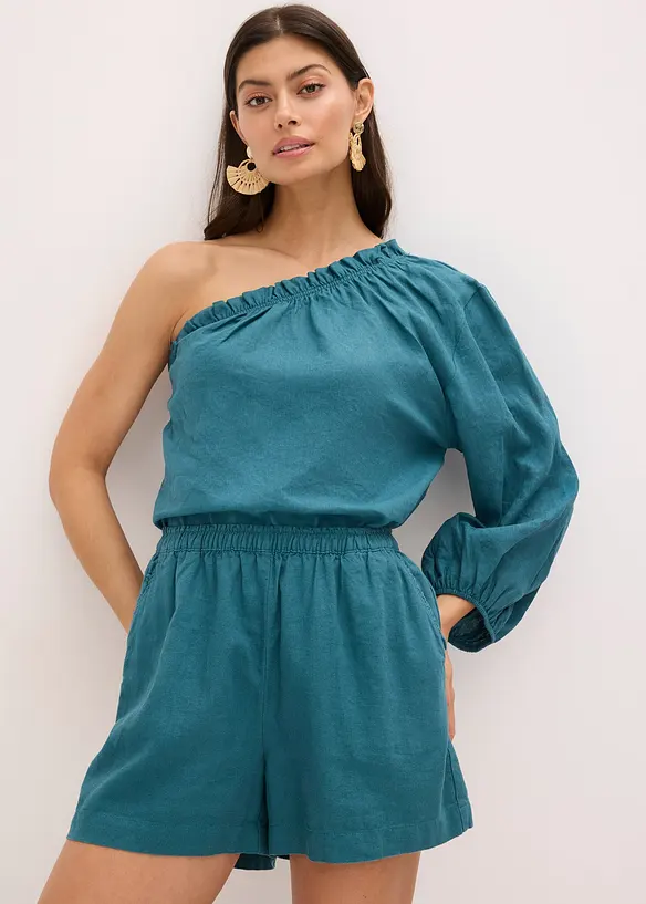 One-Shoulder Bluse mit Leinenanteil, bonprix