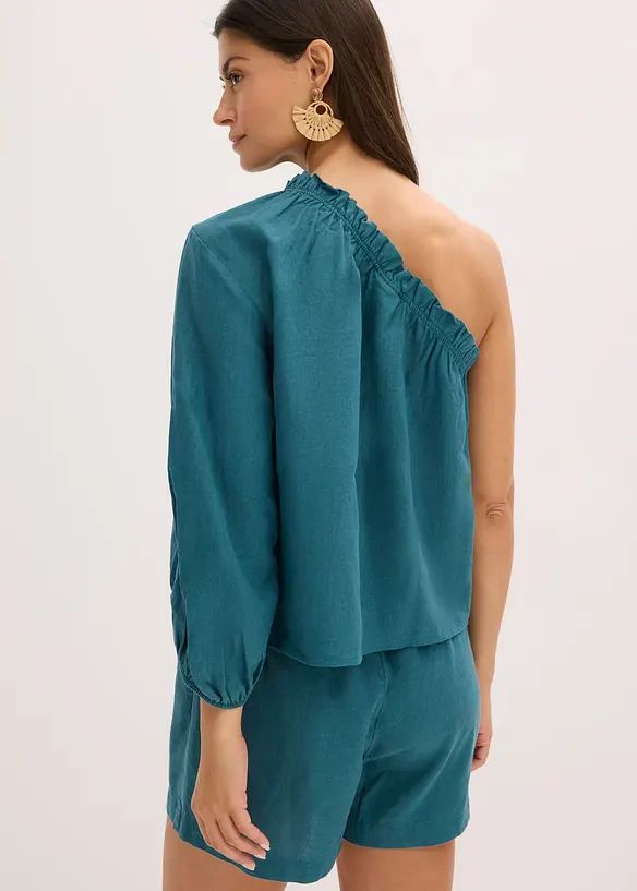 One-Shoulder Bluse mit Leinenanteil, bonprix