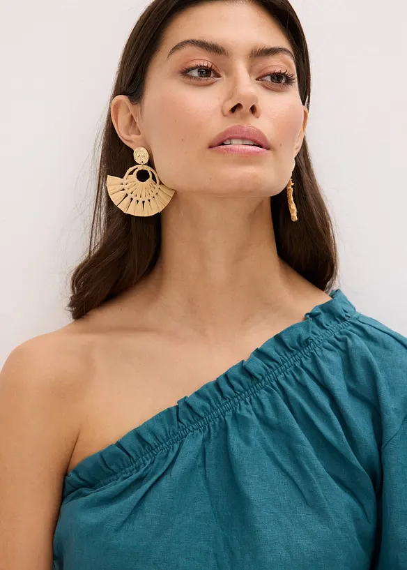 One-Shoulder Bluse mit Leinenanteil, bonprix