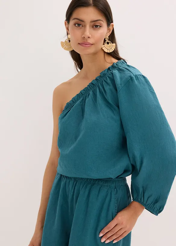 One-Shoulder Bluse mit Leinenanteil, bonprix