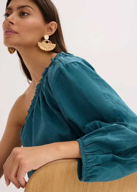One-Shoulder Bluse mit Leinenanteil, bonprix