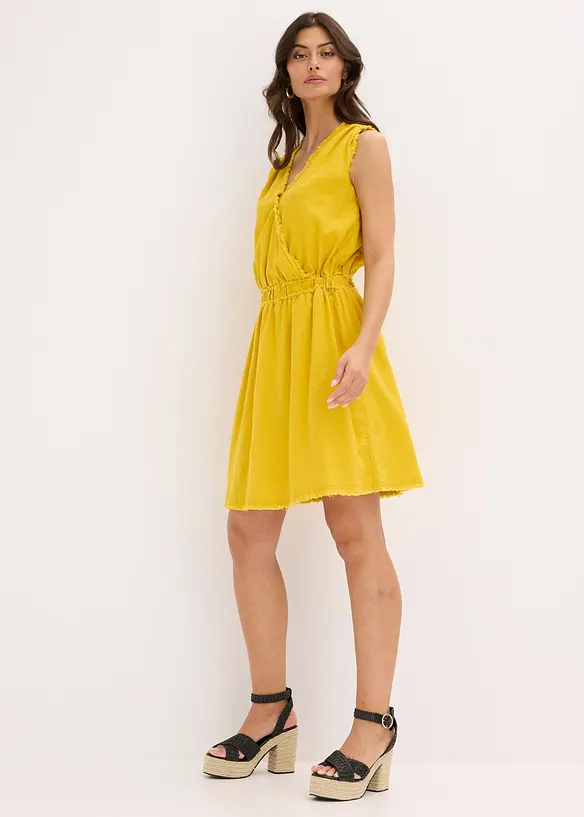 Robe en lin mélangé à finitions effilochées, bonprix