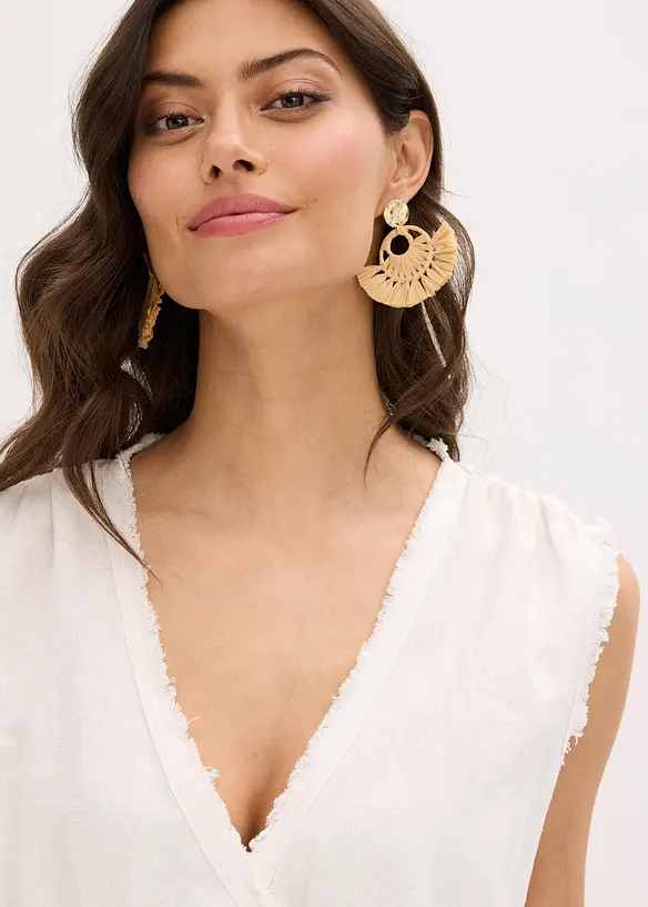 Kleid mit Fransendetail und Leinenanteil, bonprix