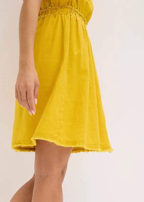 Robe en lin mélangé à finitions effilochées, bonprix