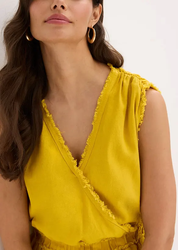 Robe en lin mélangé à finitions effilochées, bonprix
