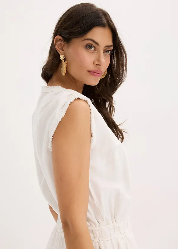 Kleid mit Fransendetail und Leinenanteil, bonprix