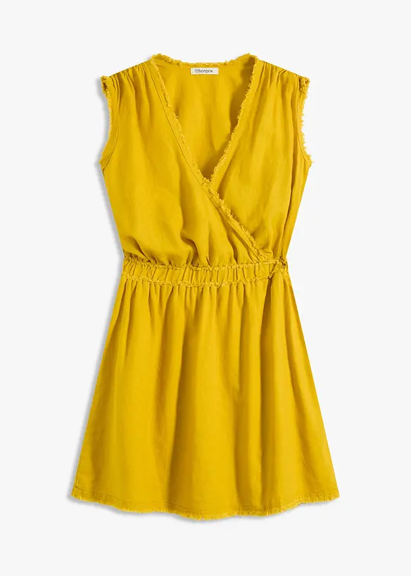 Robe en lin mélangé à finitions effilochées, bonprix