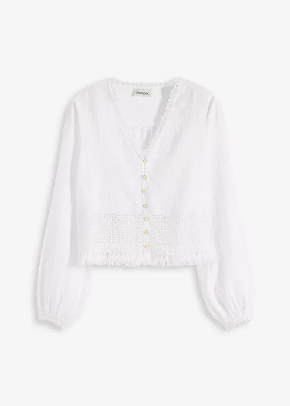 Bluse mit Crochet-Einsatz und Fransen, bonprix