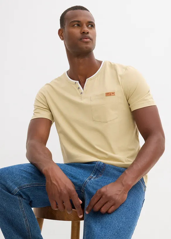 T-shirt col tunisien, 100% coton, bonprix