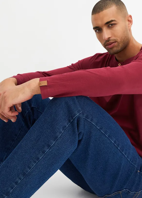 Lot de 2 T-shirts manches longues col tunisien 100% coton, bonprix