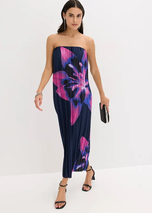 Robe bustier plissée en satin brillant, bonprix