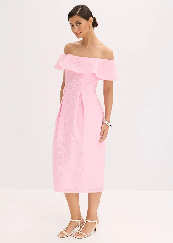 Carmen-Kleid aus glänzendem Jacquard, bonprix