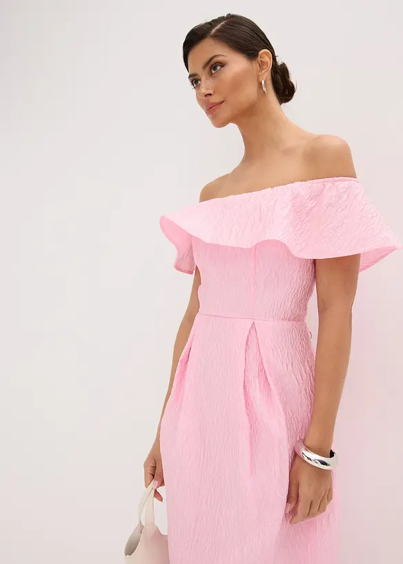 Carmen-Kleid aus glänzendem Jacquard, bonprix