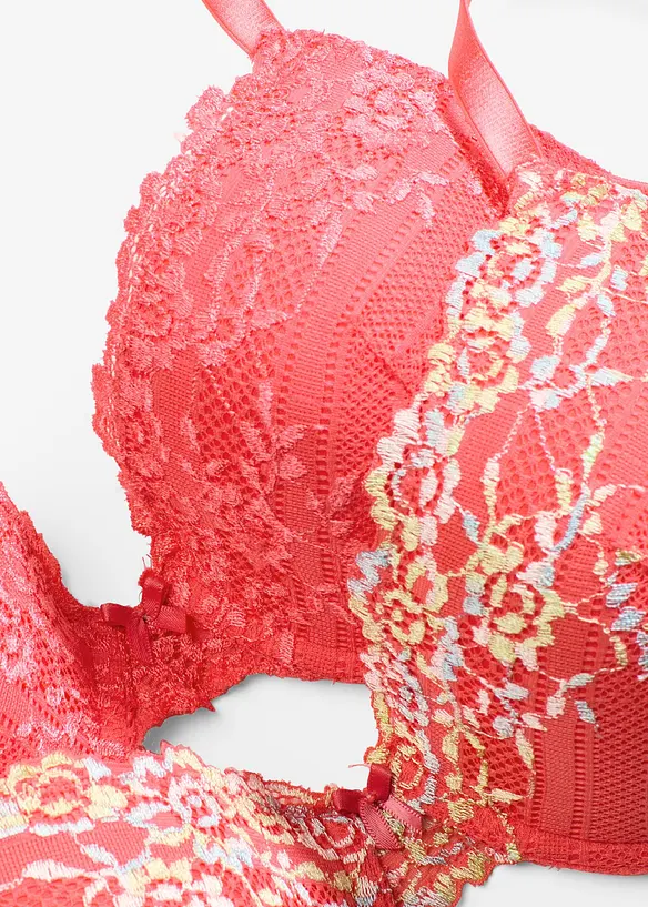 Lot de 2 soutiens-gorge à coques et dentelle multicolore, bonprix