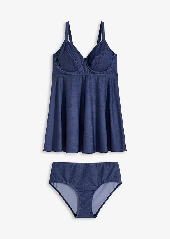 Tankini long (ens. 2 pces) aspect jean, bonprix