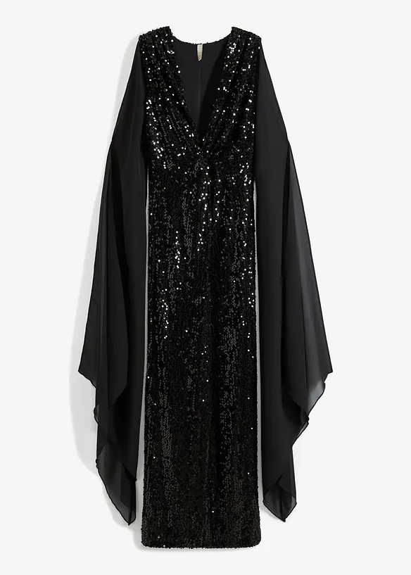 Robe à sequins et manches longues en crêpe, bonprix