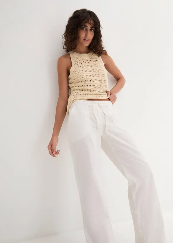 Pantalon large en lin mélangé, bonprix