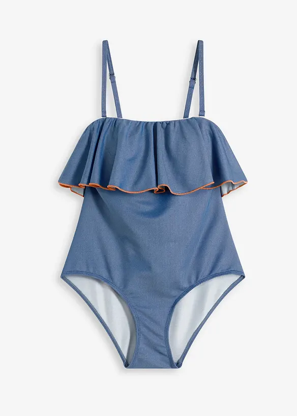 Maillot 1 pièce bandeau, aspect jean, bonprix