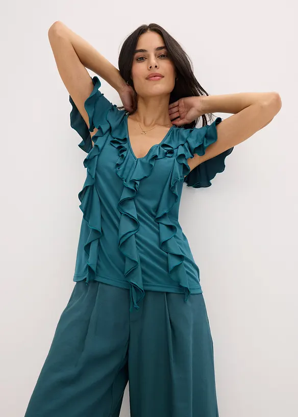 Shirt mit Volants aus softem Modal-Mix, bonprix