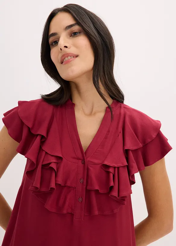 Midikleid mit Volants aus strukturiertem Crêpe, bonprix