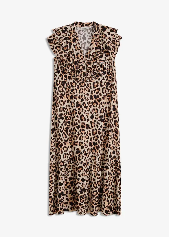 Midikleid mit Volants aus strukturiertem Crêpe, bonprix