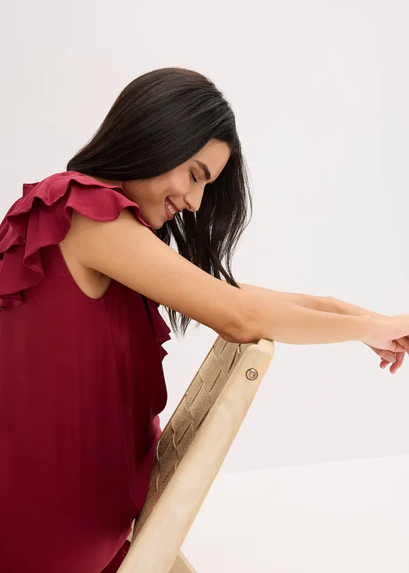Midikleid mit Volants aus strukturiertem Crêpe, bonprix