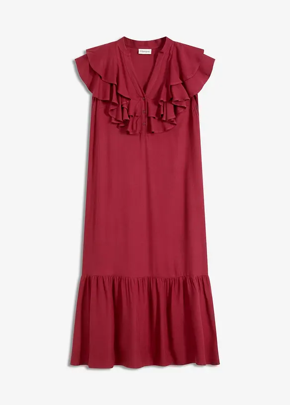 Midikleid mit Volants aus strukturiertem Crêpe, bonprix