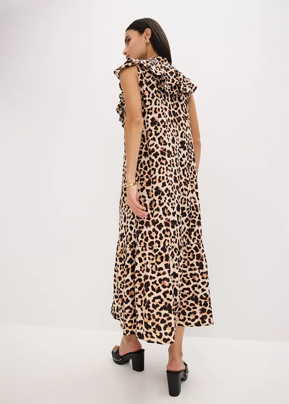 Midikleid mit Volants aus strukturiertem Crêpe, bonprix