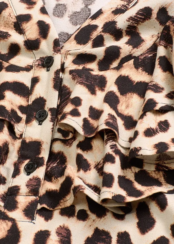 Midikleid mit Volants aus strukturiertem Crêpe, bonprix