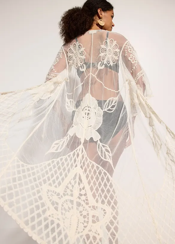 Transparenter Strandkimono mit Spitze, bonprix