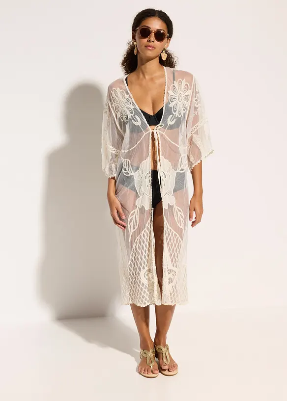 Transparenter Strandkimono mit Spitze, bonprix