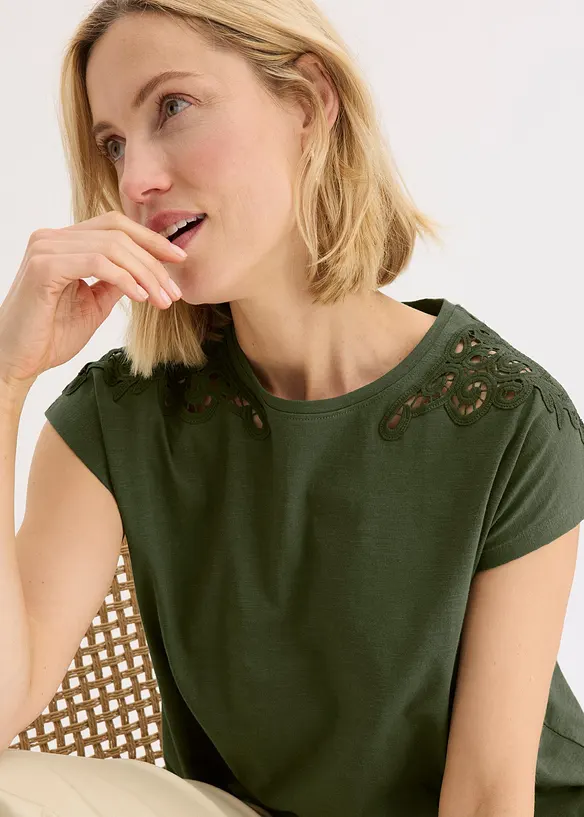T-shirt avec détails au crochet, bonprix