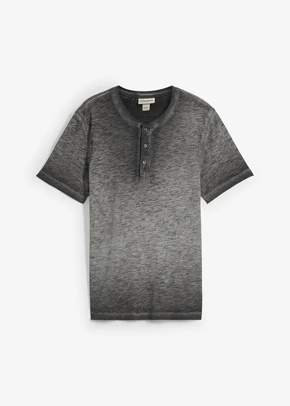 T-shirt col tunisien en 100% coton, aspect délavé, bonprix