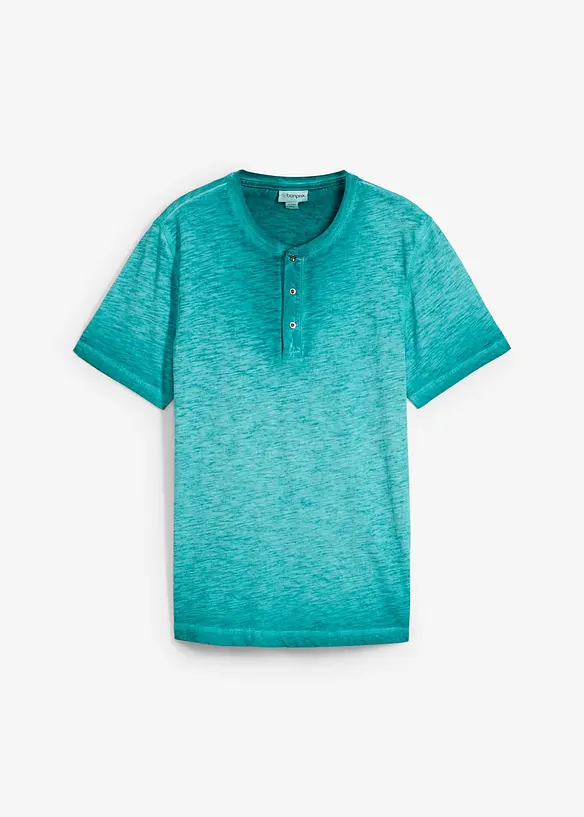 T-shirt col tunisien en 100% coton, aspect délavé, bonprix